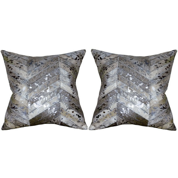 Hilason Set Of 2 Cowhide Leather Hair-On Patchwork Cushion Pillow Cover 16 X 16