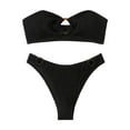 thumbnail image 2 of Hicidod Women's Bandeau Bikini Sets Strapless O Ring Lace Tie Back High Cut Two Piece Swimsuit Solid Color Beach Trendy Bathing Suits, 2 of 8
