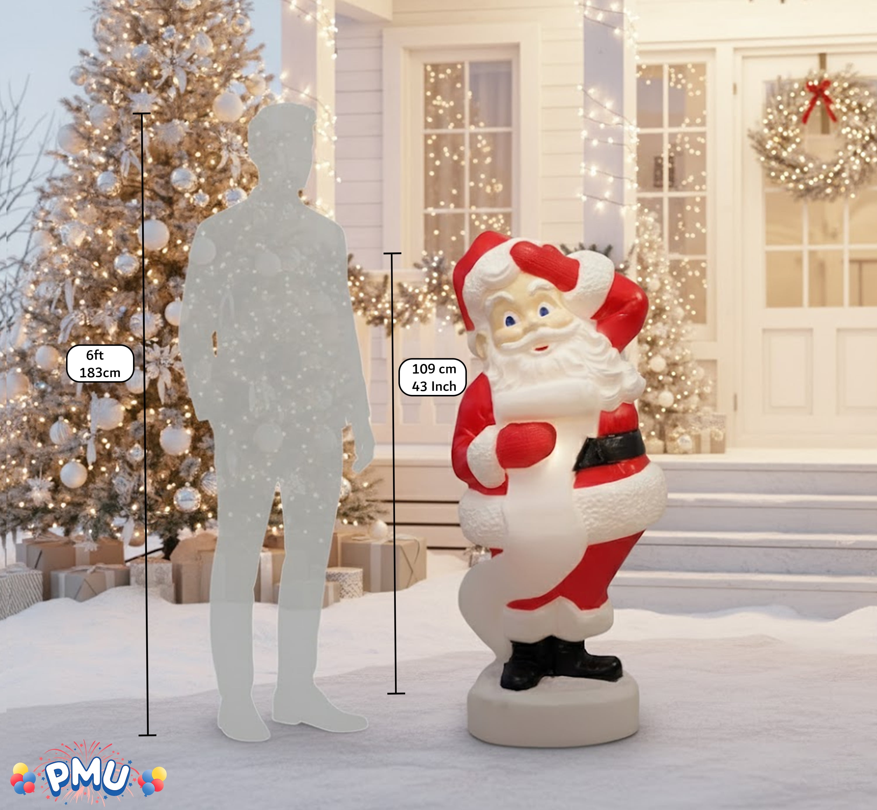 PMU Christmas Light-Up Santa Claus - Large Blow Mold Plastic