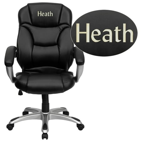 Flash Furniture Personalized High Back Black LeatherSoft Executive Swivel Ergonomic Office Chair with Silver Nylon Base and Arms