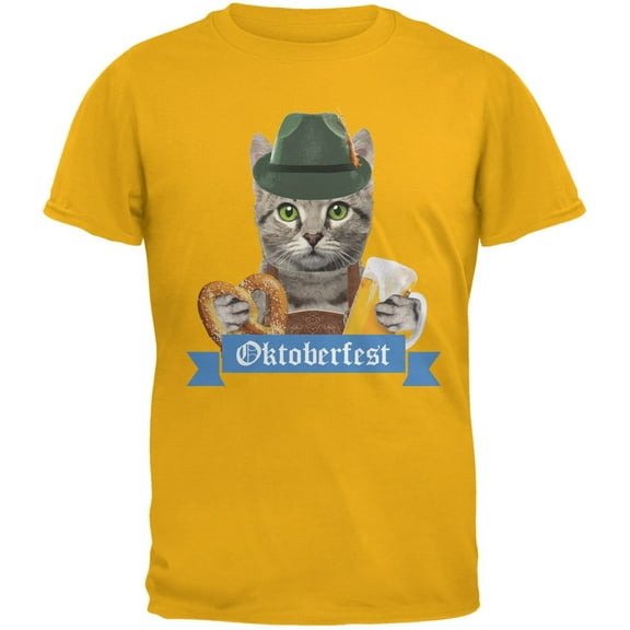 Oktoberfest Funny Cat Gold Adult T-Shirt - X-Large