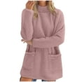 thumbnail image 2 of Otntypg Fuzzy Sherpa Sweatshirts for Women Trendy Fall Winter Fleece Thick Warm Long Sleeve Turtleneck Pullover Tops Loose Comfy Loungewear Coat with Pockets Pink XXL, 2 of 9