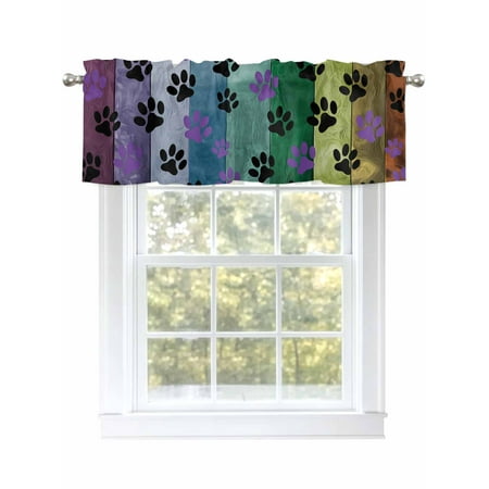 Dog Paw Valances for Windows Rod Pocket Kitchen Valance Curtains - Soft & Washable Small Window Treatment for Living Room Bathroom Colorful Wood Grain 42x12 Inch 1 Panel