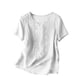 thumbnail image 5 of Craaazy Women Casual Loose Fit Blouse, Solid Color Short Sleeve Cotton Linen Top, Comfy Round Neck Embroidered Tunic for Daily Wear Gifts, 5 of 9