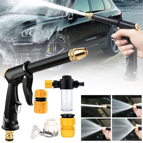 HONGLIN Pressure Washer Hose Attachment, High Pressure Water Nozzle with Soap Dispenser, 4-in-1 Garden Hose Sprayer with Quick Connector for Outdoor Cleaning