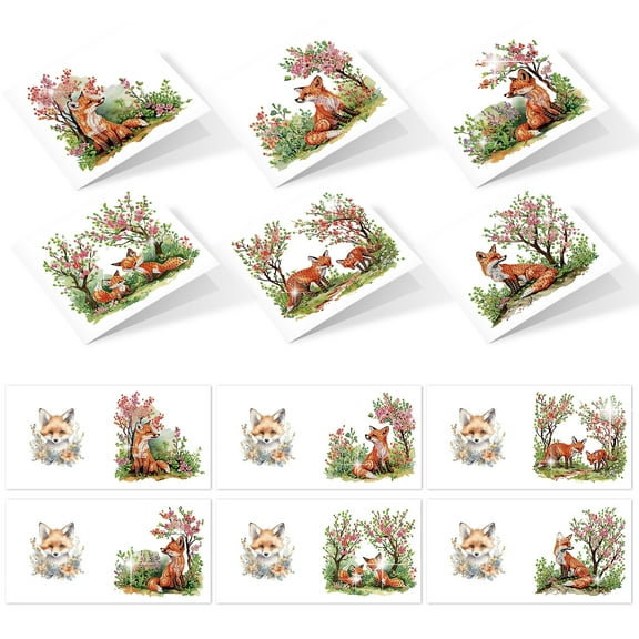 6pcs Diamond Painting Kit Greeting Card, Tree Fox 5D DIY Diamond Handmade Holiday Greeting Card with Envelope, Christmas Gift Congratulation
