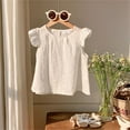 thumbnail image 2 of Huowey Baby Girls Ruffle Short Sleeve Shirts Cute Summer Frill Neck Pleated Textured Blouse Tops Soft Dailywear, 5-6 Years, 2 of 9