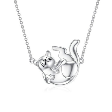 Cute Sitting Kitty Kitten Cat Pendant CZ Pet Necklace Sterling Silver ...