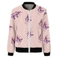 thumbnail image 4 of Light Jackets for Women Trendy Casual Zip Up Floral Print Short Sports Bomber Fall Winter Women'S Coats,Pink,2XL, 4 of 5
