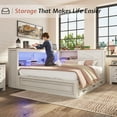 thumbnail image 3 of VanAcc Twin Corner Bed Frame with Storage Drawers and Bookcase Headboard, Charging Station and Led Lights, Farmhouse Wood Daybed, White, 3 of 9
