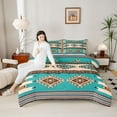thumbnail image 4 of jejeloiu Ancient Bohemian Aztec Bedding Comforter Set,Rustic Western Tribal Twin Comforter Sets,Cyan Brown Bedding Set For Adults,Microfiber Bedroom Decor Reversible,2-Piece, 4 of 8