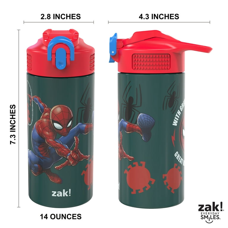 Zak Designs Marvel Spider-Man 14 oz Double Wall Vacuum Insulated Thermal  Kids Water Bottle, 18/8 Stainless Steel, Flip-Up Straw Spout, Locking Spout