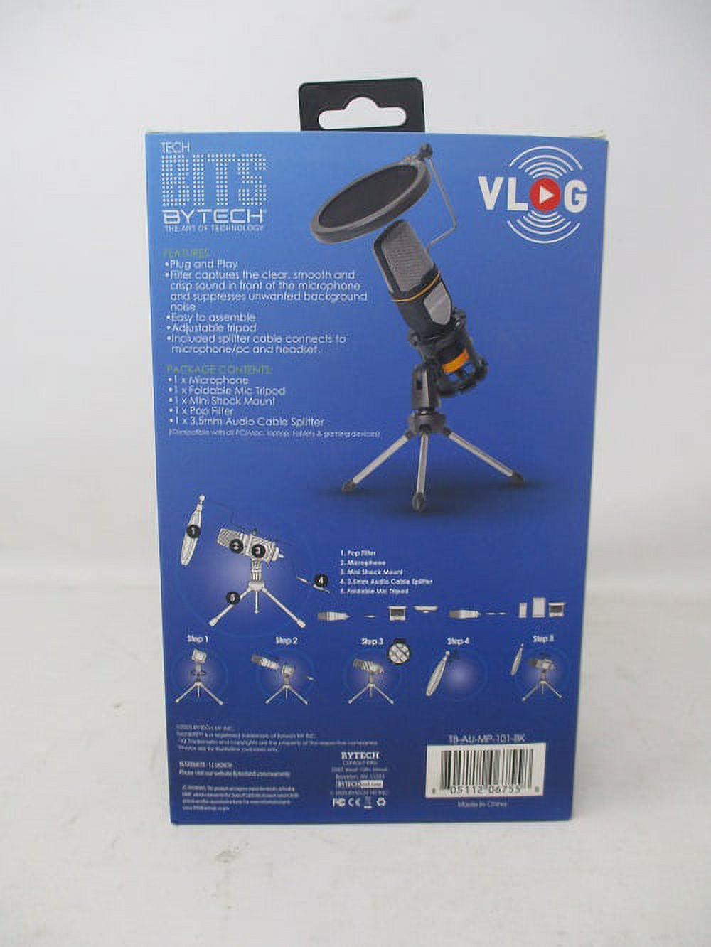 Bytech VLOG Tech Bits Microphone with Tripod Stand, Pop Filter for