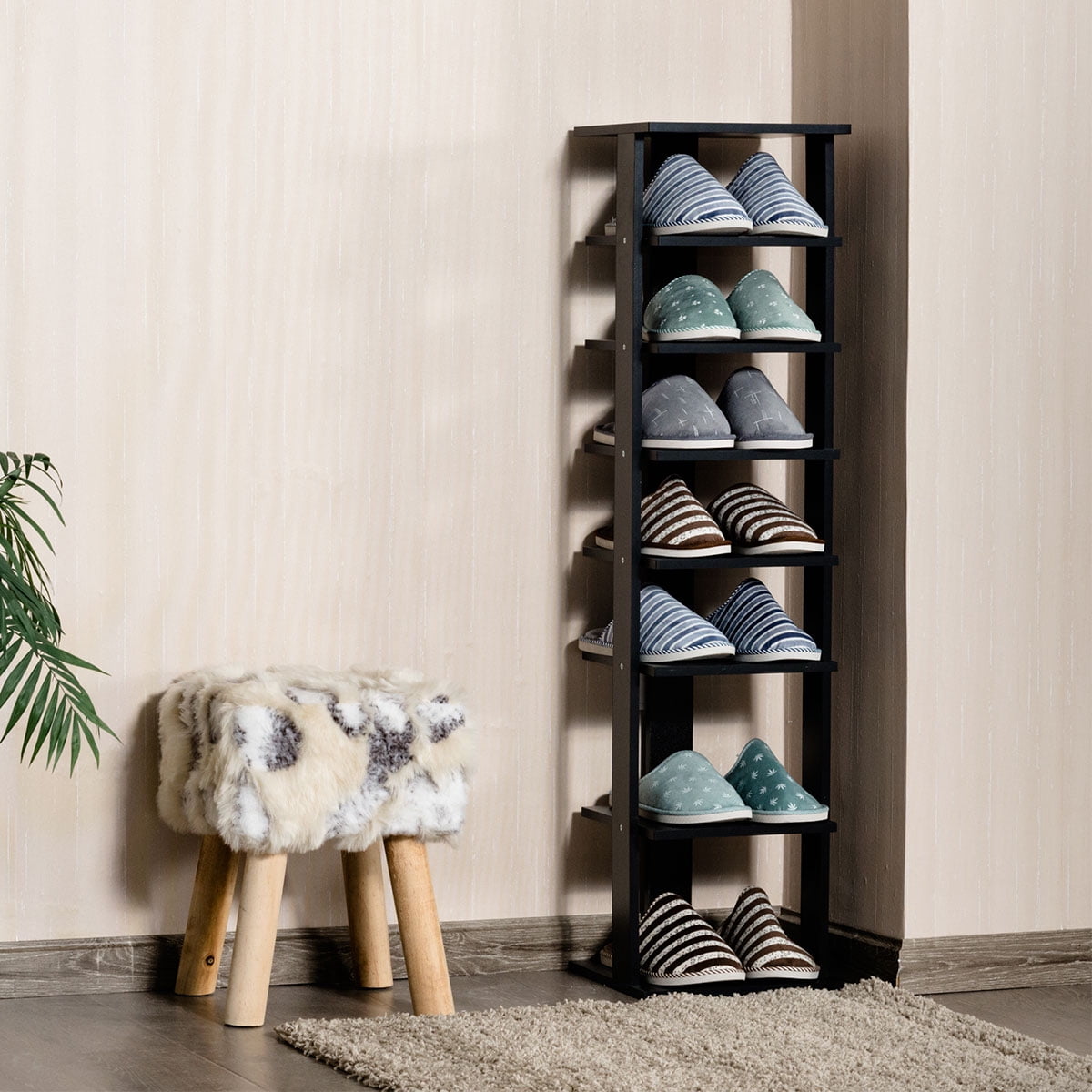 Costway Wooden Shoes Storage Stand 7 Tiers Shoe Rack Organizer Multi-shoe Rack Shoe box Black