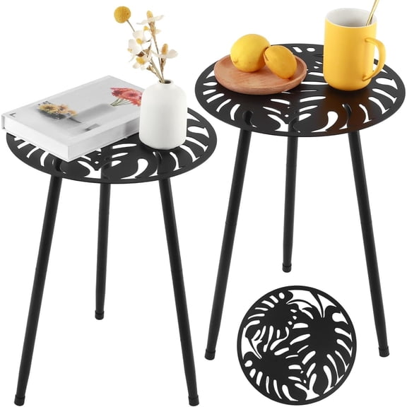 Metal Outdoor Side Table Small Outside Round End Table for Patio Modern Accent Garden Corner Table for Small Spaces, Balcony, Porch, Weather-Resistant, Plant Stand Indoor