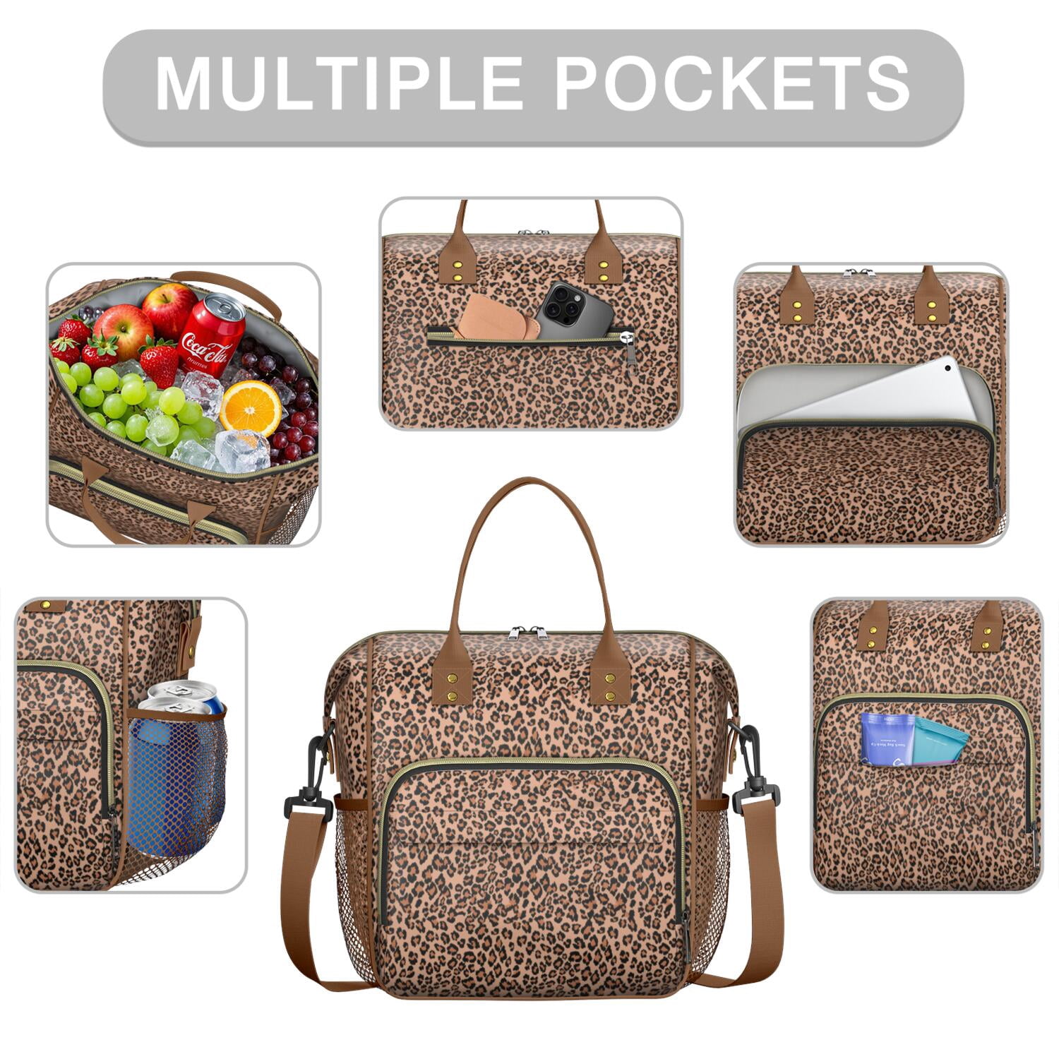 Leopard Aesthetic Lunch Box – Fashionable Cheetah Spot Print Cooler Tote, Reusable Insulated Bag with Dual Compartments for Work or Travel