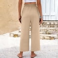 thumbnail image 5 of LWavelet Women's Smocked Waist Flowy Wide Leg Pants with Overlay Detail for Casual & Vacation Wear Khaki M, 5 of 5