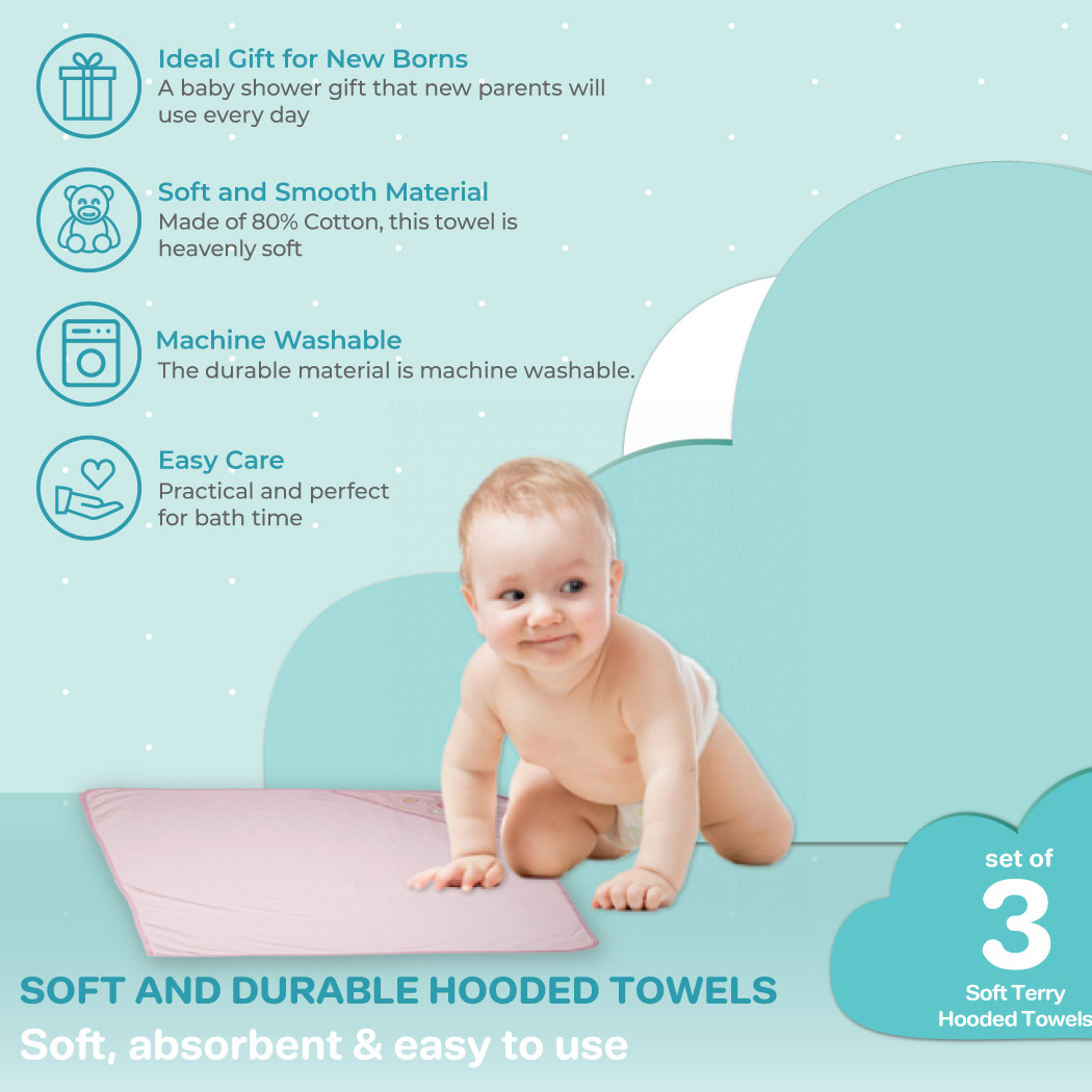 Spasilk Baby Hooded Towel Set, Pink Butterfly, 3-Pack photo 6