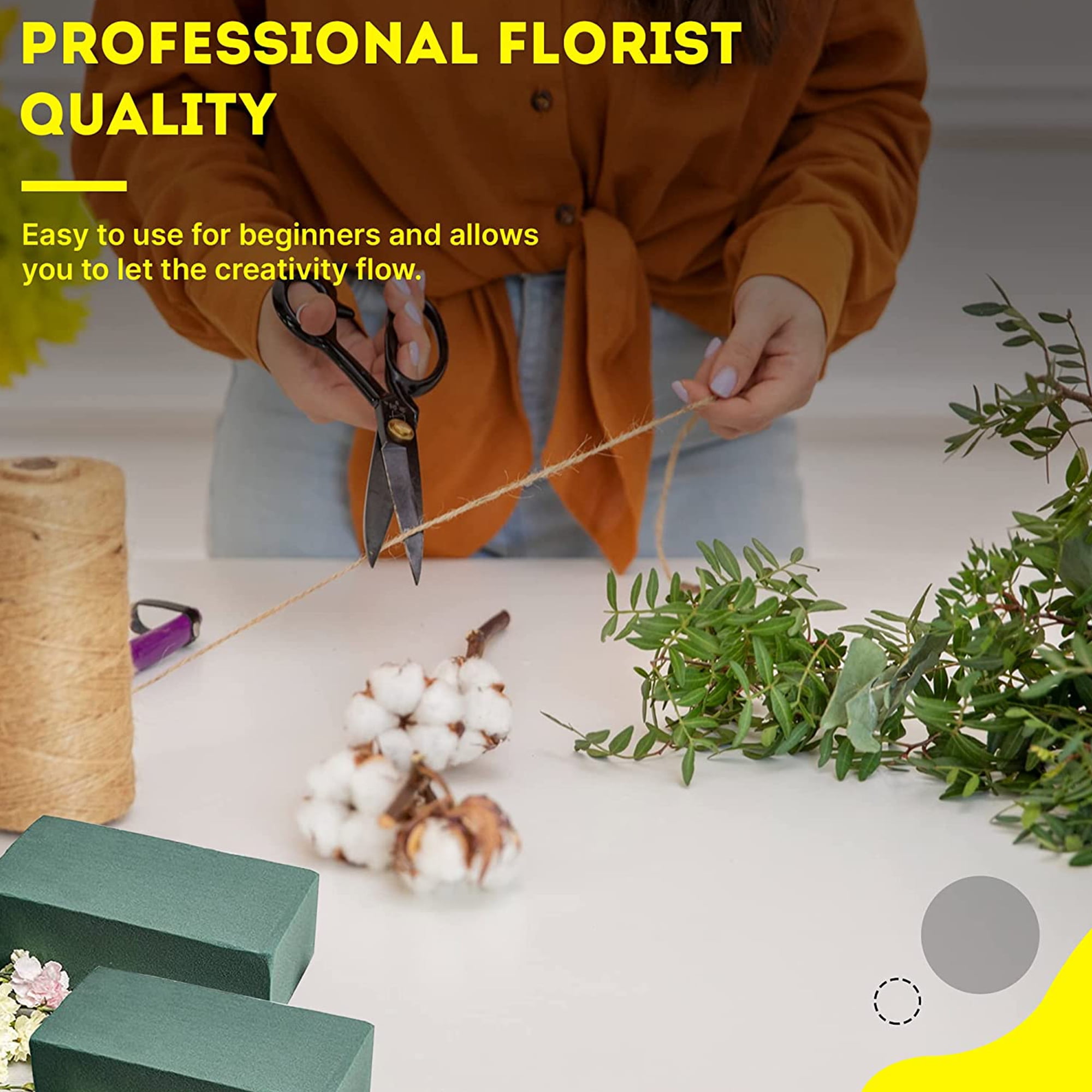 Funstitution Floral Foam Blocks (4 Bricks) - Wet Florist Foam - Green Foam Block for Artificial and Fresh Flowers Arrangement - Floral Foam Size