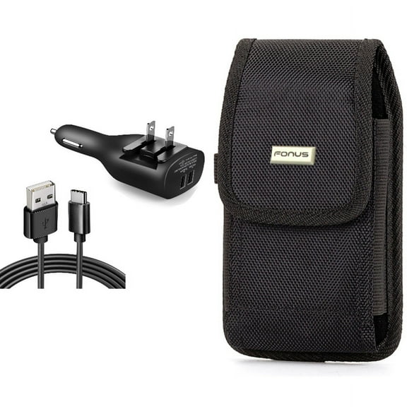 Case Belt Clip & 2-in-1 Car Home Charger for iPhone 15 Pro - Swivel Holster Rugged Cover and 6ft Long USB-C Cable TYPE-C Cord Travel Power Adapter Charging Wire V4O for iPhone 15 Pro (6.1")