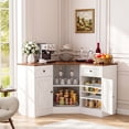thumbnail image 5 of Homieasy L-Shaped Corner Cabinet, Kitchen Pantry Storage Cabinet with Built-In Outlets & 360° Lazy Susan, Farmhouse Coffee Bar Cabinet,Corner Pantry for Kitchen Dining Living Room,White, 5 of 7