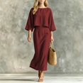 thumbnail image 2 of XIAONU Womens Two Piece Outfit Set Cropped 3/4 Sleeve Top High Waist Midi Skirt Matching Suit, 2 of 4