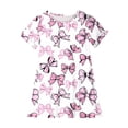 thumbnail image 4 of Riecok Girls Dresses 3-12 Years Old Crewneck Ruffle Short Sleeve Mini Dress Bow Print Trendy Vacation Outfits, 4 of 5