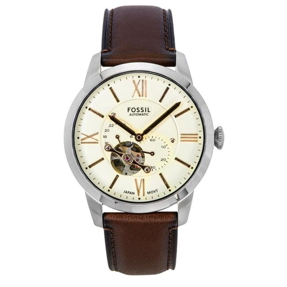 Fossil ME3266 Mens Townsman Leather Strap Open Heart Cream Dial Automatic Watch