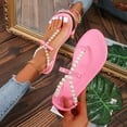thumbnail image 6 of AOOCHASLIY Women Sandal Clearance Casual Beach Summer Fashion Shoes Pearl Beaded Bow Flat Heel Slippers Solid Color Sandals Women's Flip Flops, 6 of 9