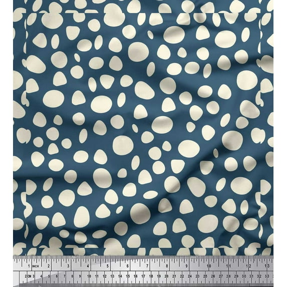 Soimoi Blue Heavy Satin Fabric Tumble Stone Abstract Print Sewing Fabric Yard 54 Inch Wide