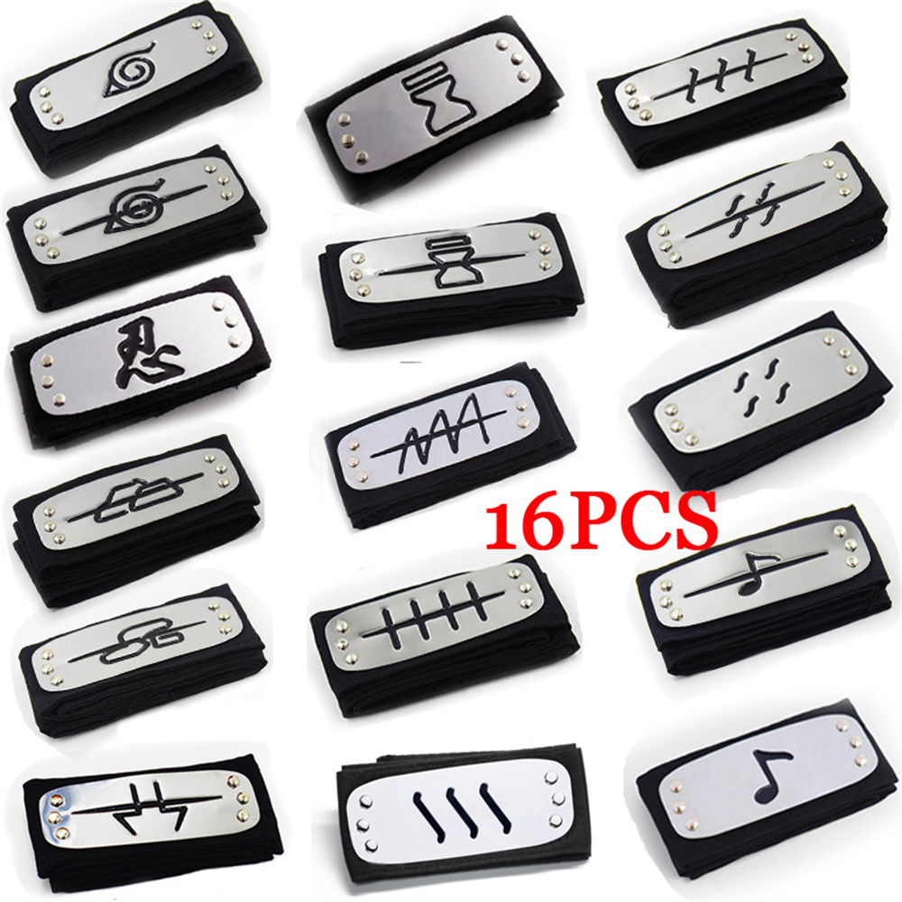 16PCS/Set Anime Naruto Figures Headbands Forehead Guard Ninja