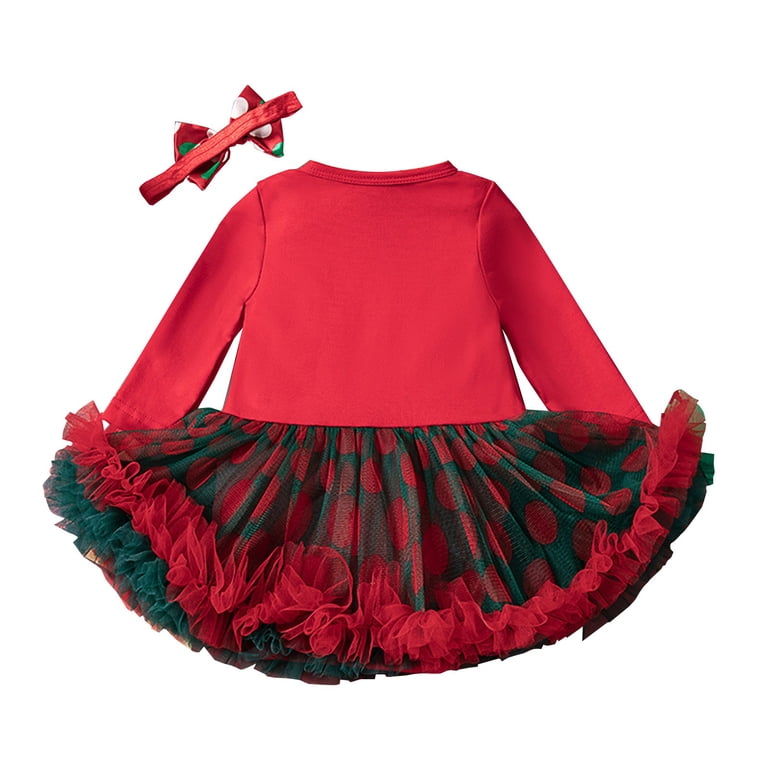 Otqutp New Born Baby Girl Christmas Outfit My First Christmas Dress Girls Long Sleeve Bowknot Tulle Tutu Skirt Santa Clothes