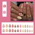 thumbnail image 2 of RAGUPEL 3D Flower Art Press on Nails Medium Almond Nails Press Ons Pink and Yellow Fake Nails with Relief Line Design Glossy False Nails Reusable Full Cover Acrylic Stick on Nail 24 Pcs, 2 of 8