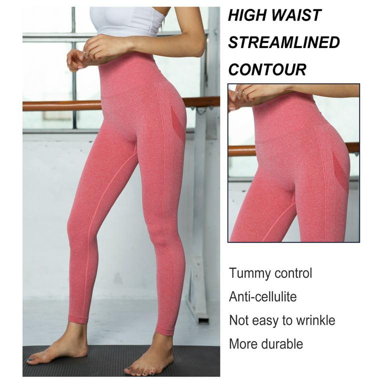 QRIC Womens Seamless Butt Lift Leggings High Waisted Yoga Pants Ribbed Gym  Workout Running Tights