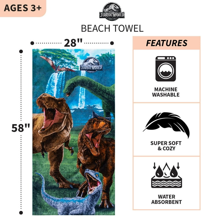 28" X 51" Dinosaur Adventure Velour Beach Towel 100%Cotton