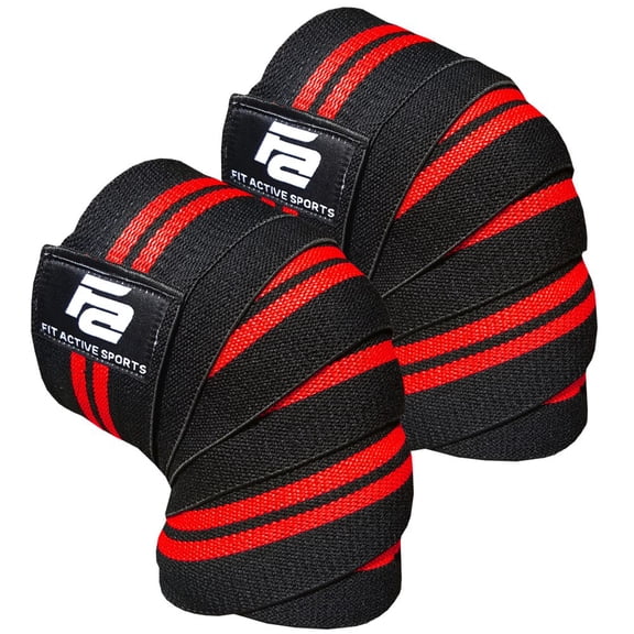 Fit Active Sports Knee Wraps for Weightlifting, Powerlifting, Gym Workout, Cross Training, Knee Straps for Heavy Squats - for Men & Women - 72"-Compression & Elastic Support (1 Pair)