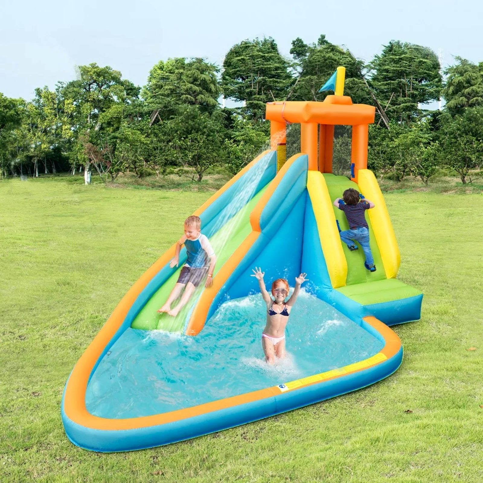 Auranook Inflatable Water Slide Kids Bounce House Castle Splash Pool with 740W Blower
