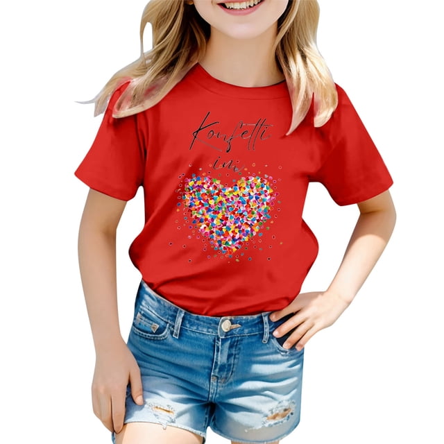 XDZJLR T-Shirts pour Filles Vêtements de Carnaval pour Enfants Imprimé Coloré Col Rond Manches Courtes 2-3 Ans