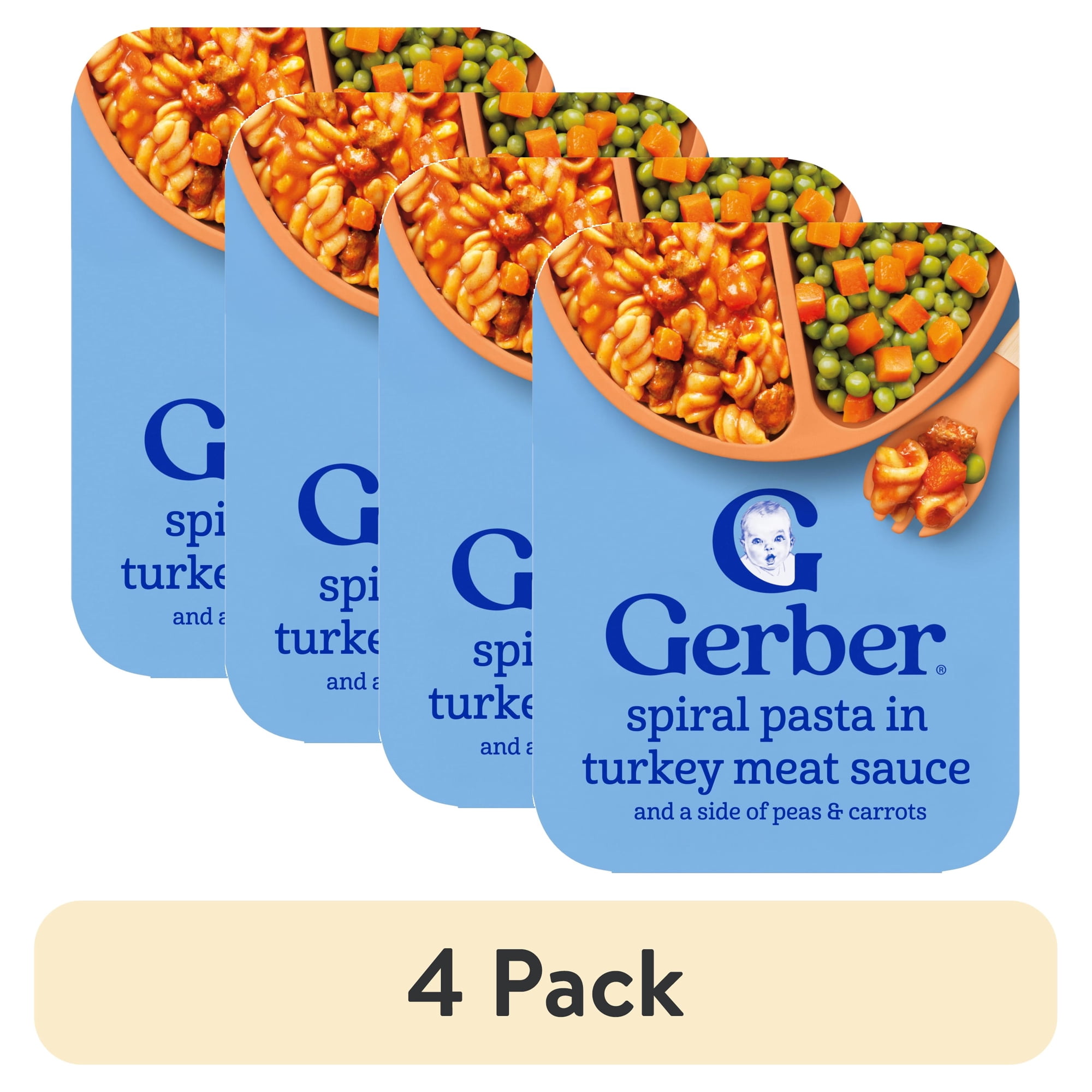 (4 pack) Gerber Spiral Pasta in Turkey Meat Sauce with Green and Yellow Beans Toddler Food, 6.67 oz Tray