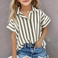 thumbnail image 2 of XXWXYD Girls Striped Cotton Linen Shirts V-Neck Lapel Casual Tops Loose Fit Button-Down Summer Blouse Lightweight Breathable Tee, 2 of 7