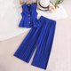 thumbnail image 5 of Conjunto de dos piezas de camisa y vaqueros con cintura ceñida sin mangas de verano para niños, top de poliéster para niños, 5 of 9