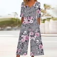 thumbnail image 2 of Edvintorg Summer Jumpsuits for Women 2025 Vacation Vintage Floral Print Short Sleeve V Neck Back Zipper Wide Leg Jumpsuits with Pocket, 2 of 5