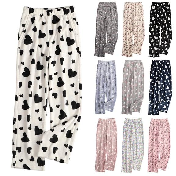 Trgacdwlo Fleece Pajama Pants for Women Star Print Wide Leg Flannel Pj Bottoms Women Elastic Waist Fuzzy Winter Warm Womens Sleep Pants