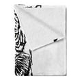 thumbnail image 2 of Safari Soft Flannel Fleece Blanket, Sketch of a Posing Tiger Sharp Eyes Largest Cat Species Dark Vertical Stripes Art, Cozy Plush for Indoor and Outdoor Use, 50" x 60", Black White, by Ambesonne, 2 of 5
