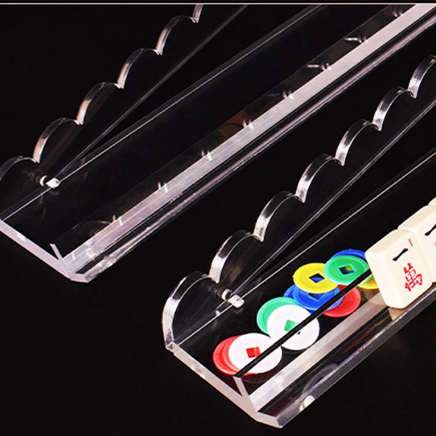 Clear Acrylic Mahjong Racks with Pushers & Built-in Magnets – Tile Rack Combo Set for Game Room, Family Nights, Travel & Community Centers (RL 1 PC)
