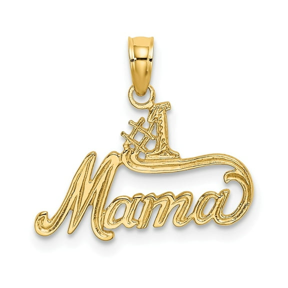 14K Yellow Gold Charm Pendant Themed 15.1 mm 19.3 #1 Mama