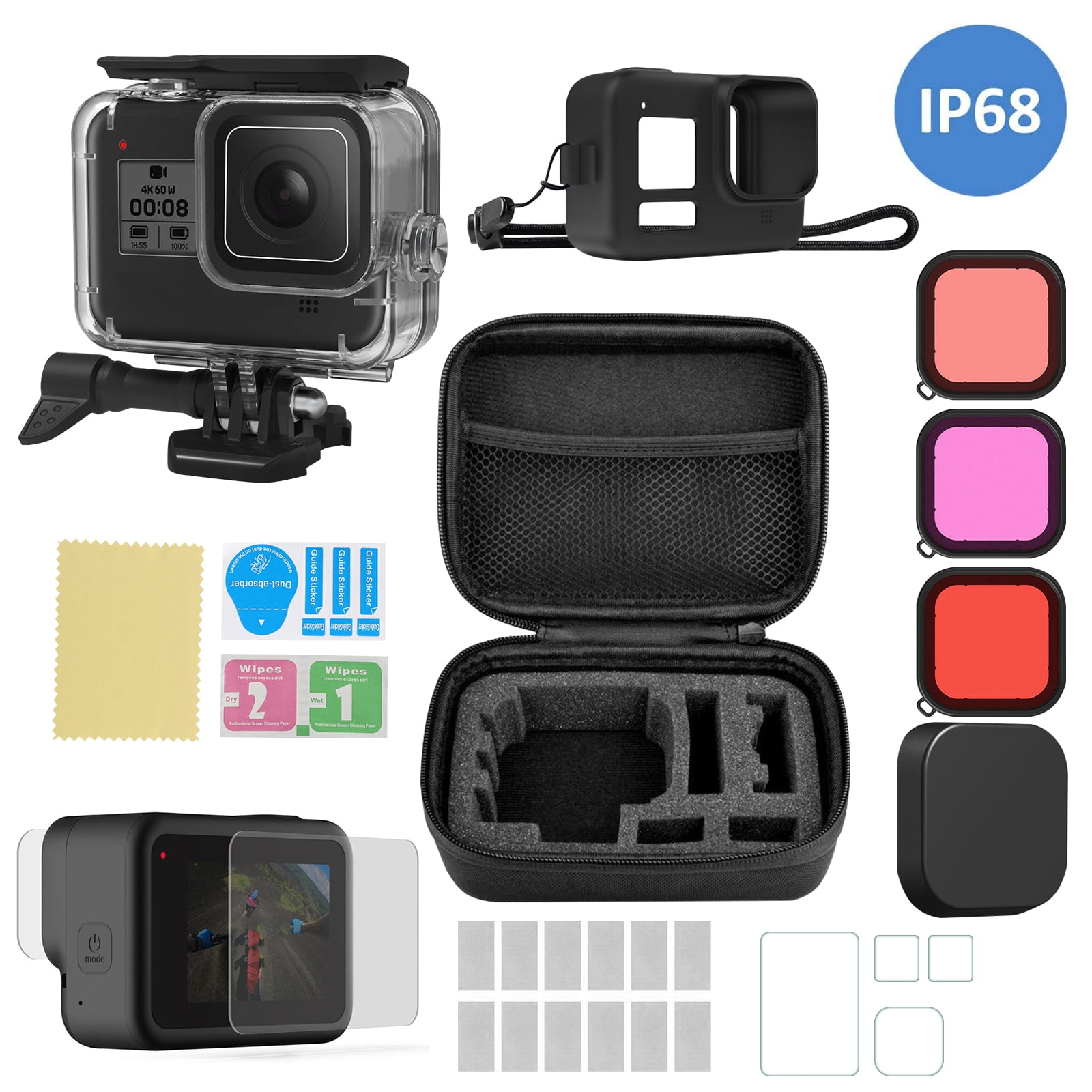carbohidrato Teoría básica Variante Accessories Kit Fit for Gopro Hero 8 Black, 27 in 1 Bundle with Tempered  Glass Screen Lens Protector Waterproof Case Dive Housing Case Silicone Case  Carrying Case Filters Anti-Fog Inserts - Walmart.com
