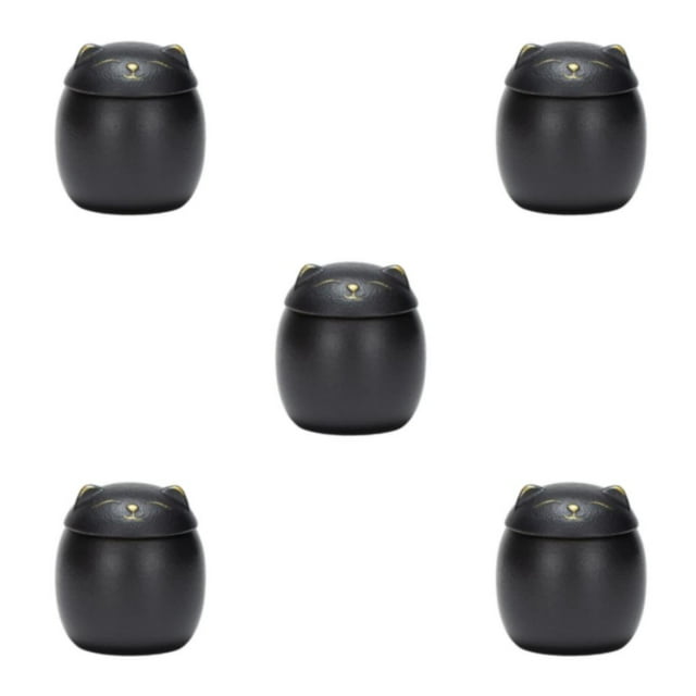 kurtrusly Bocaux en Céramique Grande Capacité Mignons pour Grand Application Forme de Chat Pots à Thé en Céramique Forme de Chat Pots de Rangement Noir 150ml 5ensemble