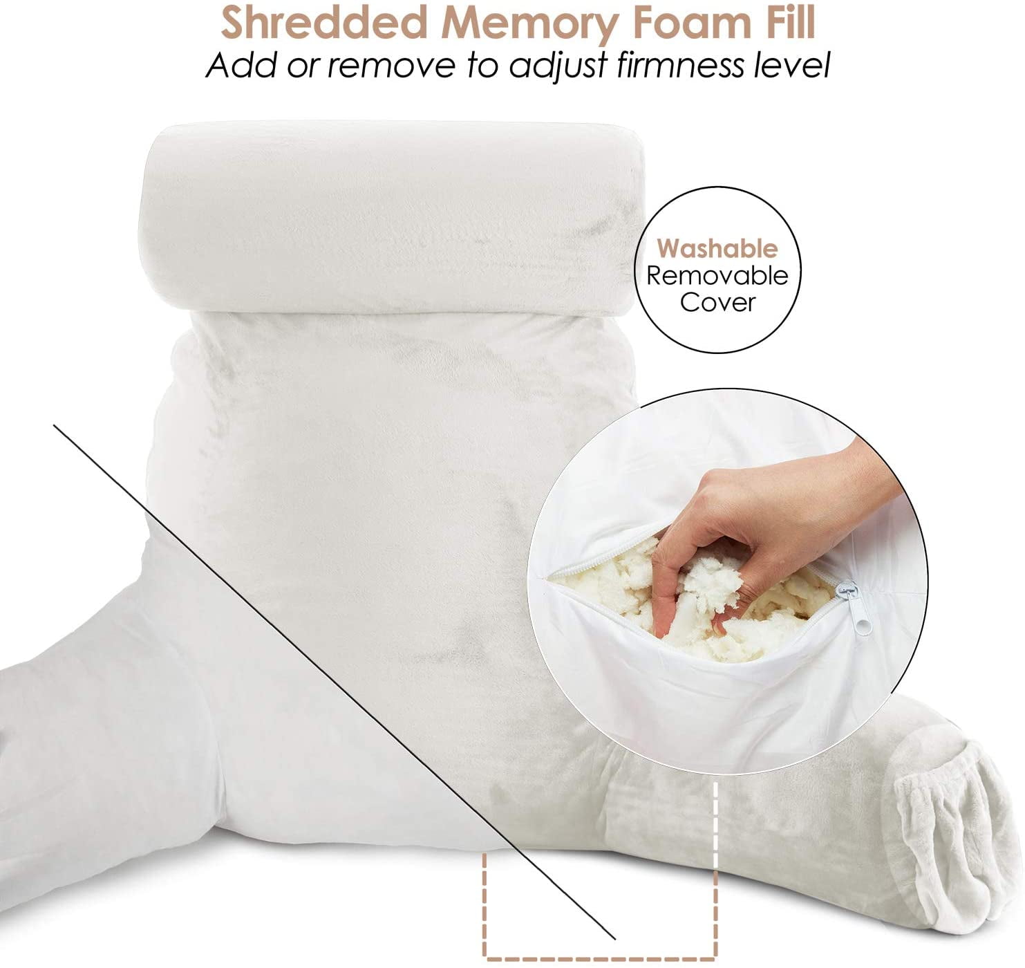 Reading Pillow TV Bed Rest Memory Foam w/ Arms Rests Neck Roll