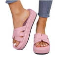 thumbnail image 5 of Women's Slippers Wedge Thick Sole Sandals Women Outdoor Open Toe Slip-on Solid Color Slides Women Footwear Beach Sandal Casual Wear Vacation Daily Shoes Pink 5.5, 5 of 5
